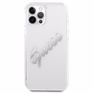 Guess GUHCP12MKTRSVSI iPhone 12/12 Pro 6.1" Skaidrus kietas dėklas Vintage Script Sidabrinis