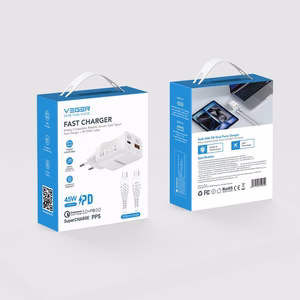Telefono įkroviklis USB A + Type C PD 45 W + duomenų perdavimo kabelis Type C į C 100 W VEGER TR121, baltas