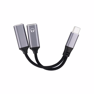Adapteris AUX 2in1 Type C vyriška to Type C moteriška / Type C moteriška Blue Star juodas [DAC] - max 25W krovimas