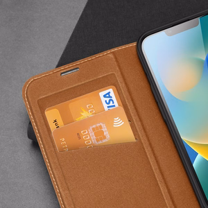 Dux Ducis Skin X2 dėklas telefonui iPhone 14 Plus su magnetine uždanga rudas