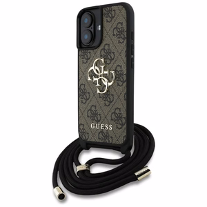 Guess 4G Big Logo Cord Stap dėklas telefonui iPhone 16 Plus - rudas