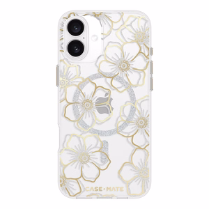 Case-Mate Floral Gems MagSafe dėklas, skirtas iPhone 16 Plus, aukso spalvos