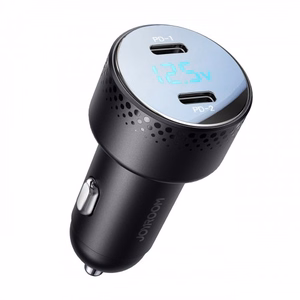 Automobilinis įkroviklis Joyroom „JR-CCD02" juodas 70W (2xUSB-C) su LED ekranu
