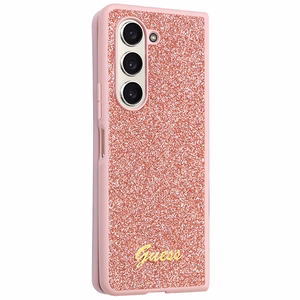 Guess Glitter Script dėklas telefonui Samsung Galaxy Z Fold 5 - rožinis