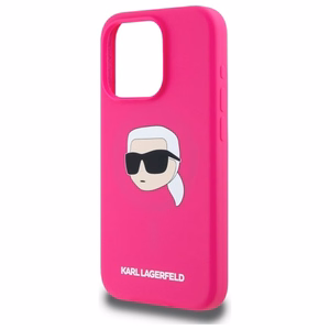 Karl Lagerfeld KLHMP15XSKHPPLF iPhone 15 Pro Max 6.7" kietasis silikoninis dėklas telefonui su Karl Head spauda ir Magnetine MagSafe funkcija, fuksinė