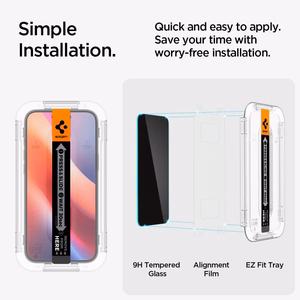 Spigen Glas.tR EzFit Privacy grūdintas stiklas iPhone 15/16 su adapteriu (2 vnt.)