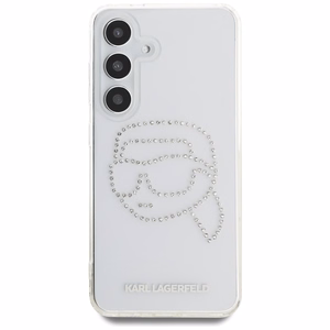 Karl Lagerfeld dėklas telefonui su kalnų krištolais Karl Head logotipu Samsung Galaxy S25 skaidrus
