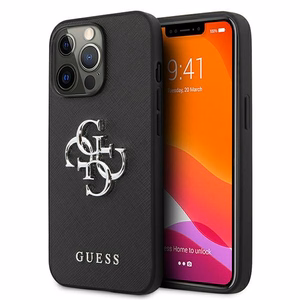 Guess Saffiano 4G Metal Logo dėklas telefonui iPhone 13 Pro / 13 6.1 - juodas