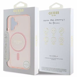 Guess GUHMP16SHFGEREP iPhone 16 6.1" rožinis/rožinis kietas dėklas IML Glitter Circle Magnetinis