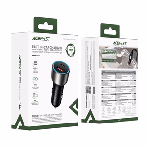 Acefast B21 75 W USB-C + USB-A automobilinis įkroviklis, juodas