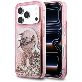 Karl Lagerfeld Liquid Glitter Karl Script Logo MagSafe Case for iPhone 17 Pro Max - Pink