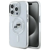 Karl Lagerfeld IML Metalinė Karl&Choupette galva MagSafe dėklas iPhone 15 Pro - baltas