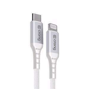 Crong Armor Link MFi USB-C–Lightning greitojo įkrovimo laidas, 1,5 m, baltas