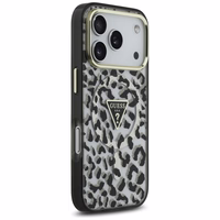 Guess leopardinis blizgus magnetinis dėklas telefonui iPhone 17 Pro juodas