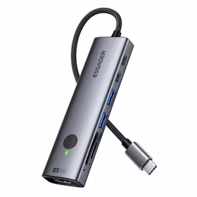 Adapteris Essager "7 in 1" pilkas (In: Type-C)