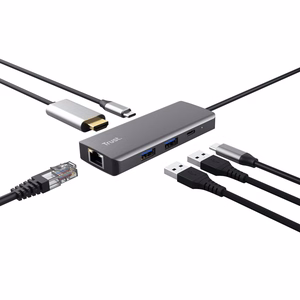 Trust Dalyx - 6-in-1 USB-C daugiafunkcis adapteris, 1000 Mbit/s (sidabrinis)