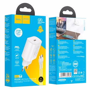 Įkroviklis Hoco N22 25W USB-C + USB-C to USB-C cable 1.0m baltas
