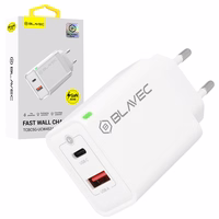 Blavec sieninis įkroviklis BC-5 GaN - USB + Type C - PD QC 45W 3A (TCBC5G-UCW453A) baltas