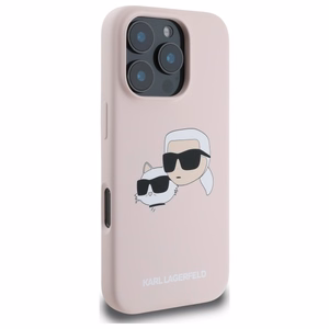 Karl Lagerfeld silikoninis Magnetinis dėklas telefonui iPhone 16 Pro su Nauble galvų atvaizdais - rožinė