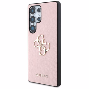Guess Grained Big 4G Logo Small Classic Logo чехол Samsung Galaxy S25 Ultra розовый