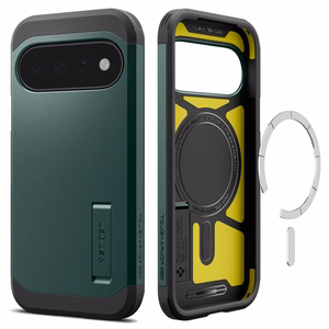Spigen Tough Armor Mag MagSafe dėklas, skirtas Google Pixel 11, tamsiai žalias