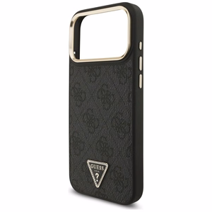 Guess 4G trikampio logotipo magnetinis dėklas telefonui iPhone 17 Pro Max - juodas ir auksinis