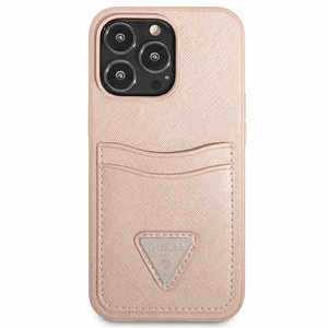 Guess GUHCP13LPSATPP iPhone 13 Pro/13 6.1" розовый/розовый жёсткий чехол SaffianoTriangle Logo Cardslot