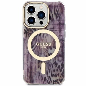 Guess GUHMP14XHLEOPWP iPhone 14 Pro Max 6.7" rožinis kietas dėklas Leopard Magnetinis