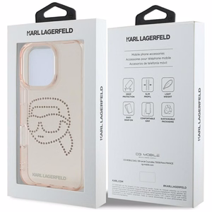 Karl Lagerfeld IML Rhinestones Karl Head dėklas telefonui iPhone 16 Pro rožinis