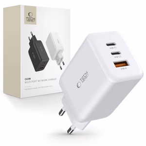 Tech-Protect C65W įkroviklis 2x USB-C PD 65W / USB-A QC 3.0 - baltas