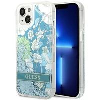 Guess GUHCP14MLFLSN iPhone 14 Plus 6.7 "žalias/žalias kietas dėklas Flower Liquid Glitter