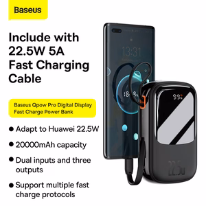 Baseus išorinė baterija 20000mAh Qpow Pro - USB + Type C - PD 22,5W su Type C kabeliu (PPQD060301) juoda