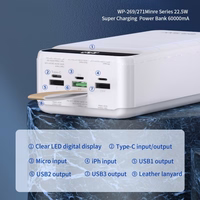 Išorinė baterija WK Design "WP-269" juodas 60000mAh (PD 20W / QC3.0 22.5W)