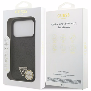 Guess Odinis 4G Trikampio Strass Magnetinis dėklas telefonui iPhone 17 Pro - juodas