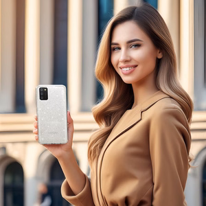 Kristalinis blizgučių dėklas telefonui Samsung Galaxy A02S sidabro spalvos