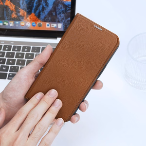 Dux Ducis Skin X2 dėklas telefonui iPhone 14 Plus su magnetine uždanga rudas