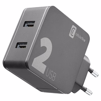 Cellularline Multipower 2 - 2x USB-A 12W + 12W mains įkroviklis (juodas)