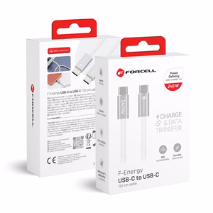 Laidas USB C į USB C Forcell F-Energy QC4.0 PD 5A 240W Cafule Flat 1,2m CCFN23 baltas