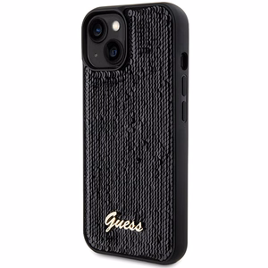 Guess Sequin Script Metal dėklas telefonui iPhone 14 / 15 / 13 - juodas