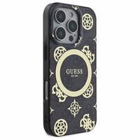 Guess IML Peony On 4G Background Magnetinis dėklas iPhone 16 Pro Max - juodas