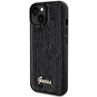 Guess Sequin Script Metal dėklas telefonui iPhone 14 / 15 / 13 - juodas