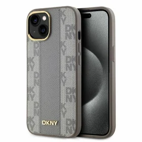 DKNY Odinis languotas mono raštas Magnetinis dėklas telefonui iPhone 14 - smėlio spalvos