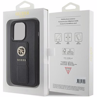 Guess dėklas telefonui su stovu Grip Stand 4G Saffiano Strass iPhone 15 Pro Max - juodas