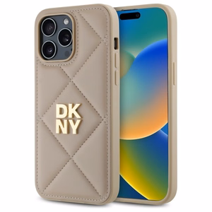 DKNY Quilted Stack Logo dėklas telefonui iPhone 14 Pro - smėlio spalvos