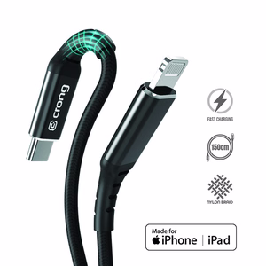 Crong Armor Link MFi USB-C–Lightning laidas, 1.5 m, 3 A, juodas