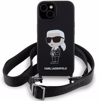 Karl Lagerfeld KLHCP15SSCBSKNK iPhone 15 6.1" kietas dėklas juodas/juodas Crossbody Silikoninis Ikonik