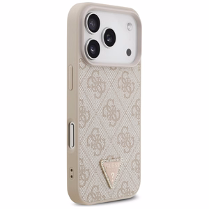Guess Leather 4G Triangle Strass MagSafe dėklas iPhone 18 Pro / 17 Pro – rožinis