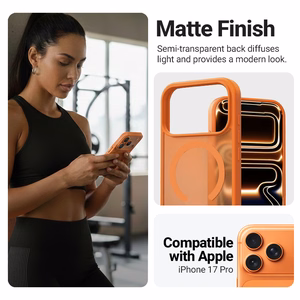 Crong Hybrid Matte Magnetic MagSafe dėklas, skirtas iPhone 17 Pro, oranžinis