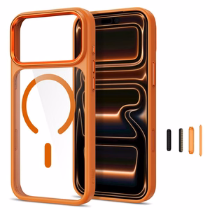 Tech-Protect Magmat MagSafe CC dėklas, skirtas iPhone 17 Pro Max / 18 Pro Max – oranžinis ir skaidrus