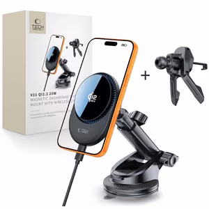 Tech-Protect V21 MagSafe Car Holder with 25W Qi2.2 Wireless Charger for Cockpit/Windshield/Air Vent Black
